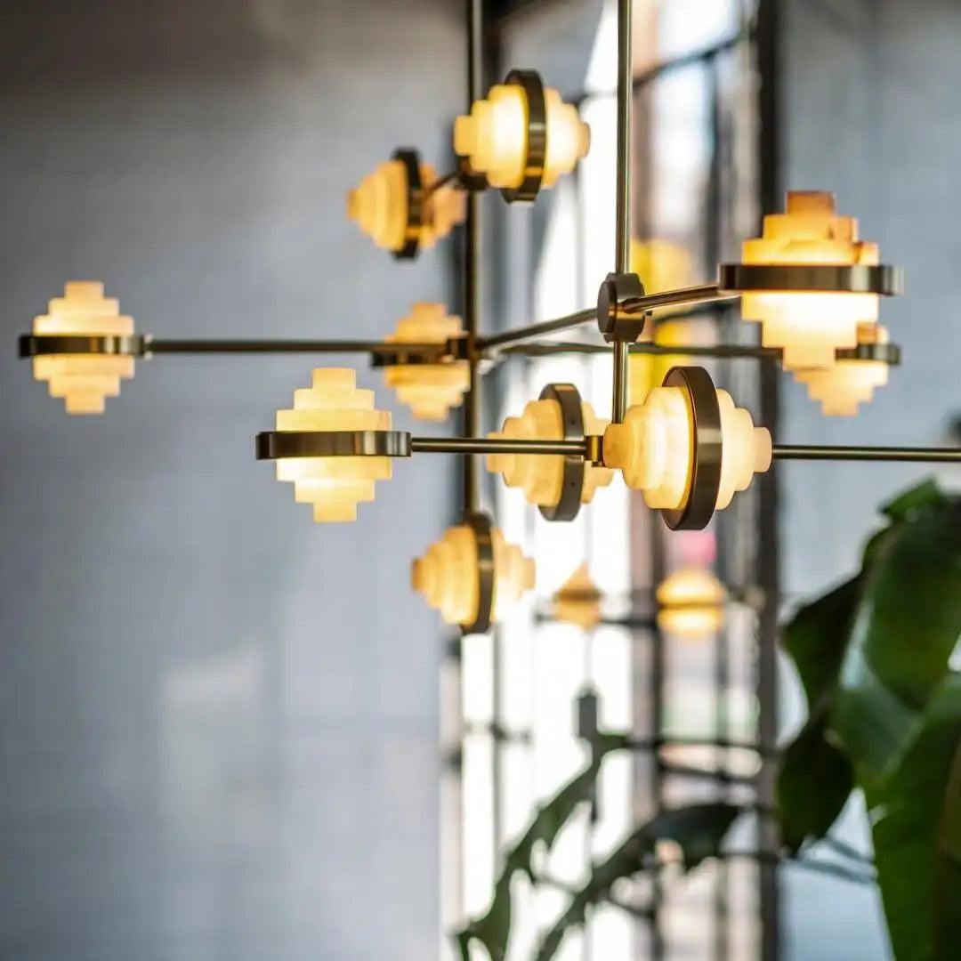 IRLS Complex Array Alabaster & Brass Chandelier