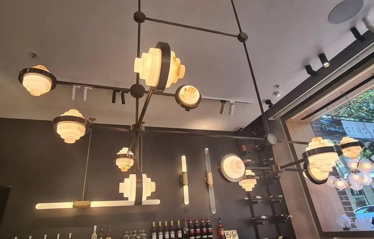 IRLS Complex Array Alabaster & Brass Chandelier