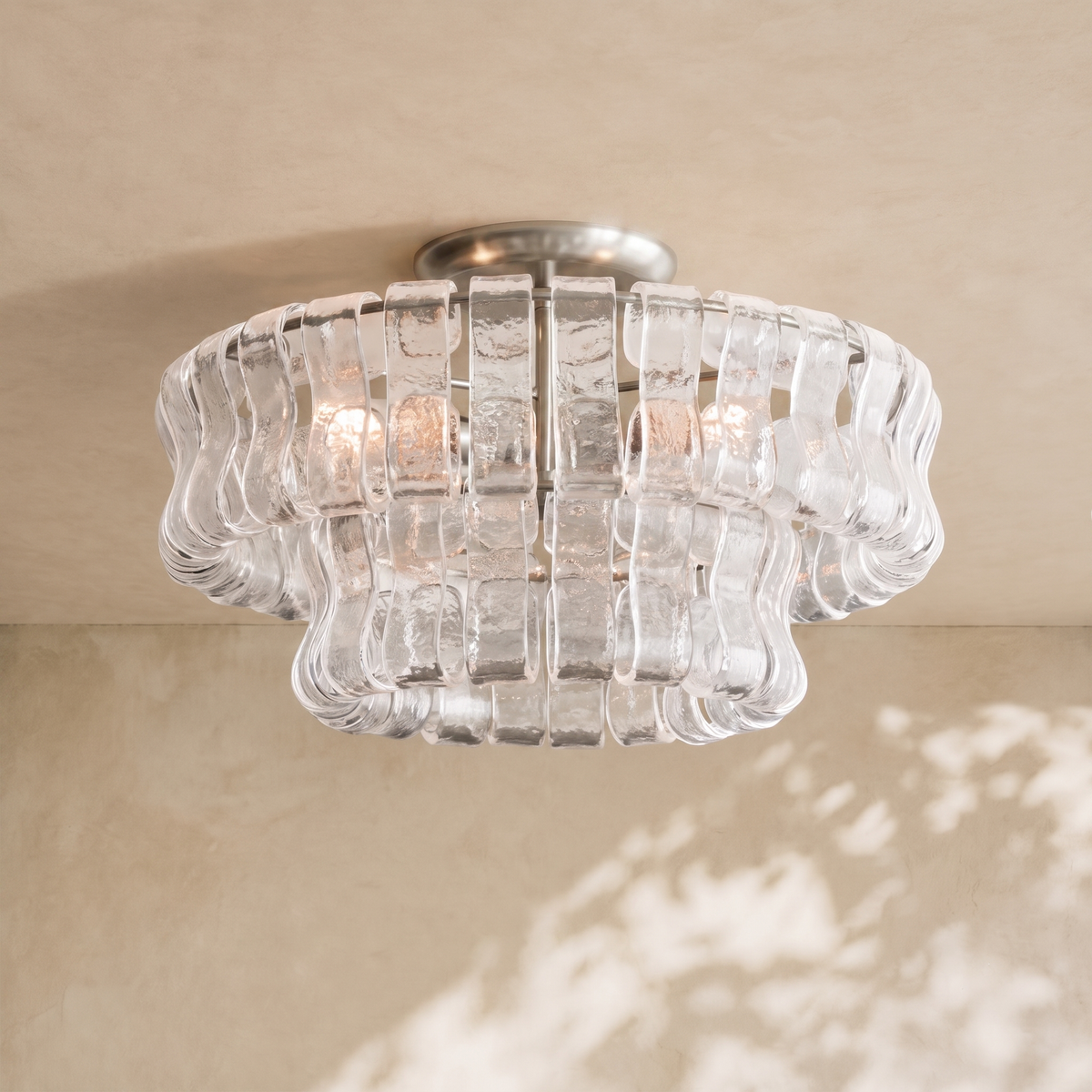 Ghiaccio 2-Tier Glass Round Flushmount 18"