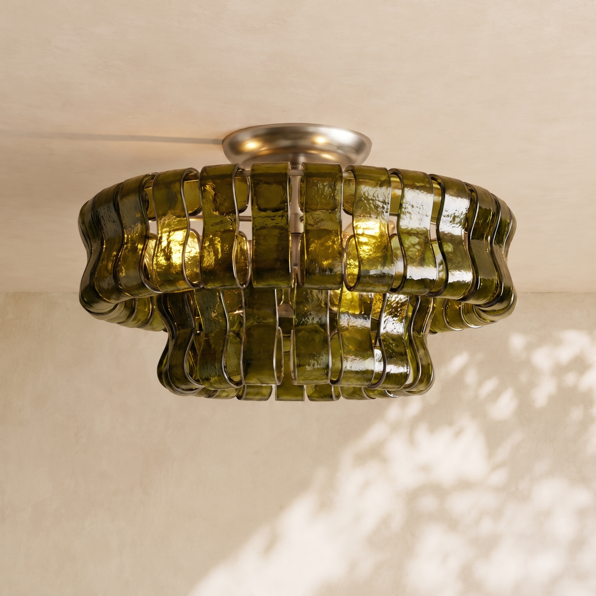 Ghiaccio 2-Tier Glass Round Flushmount 18"