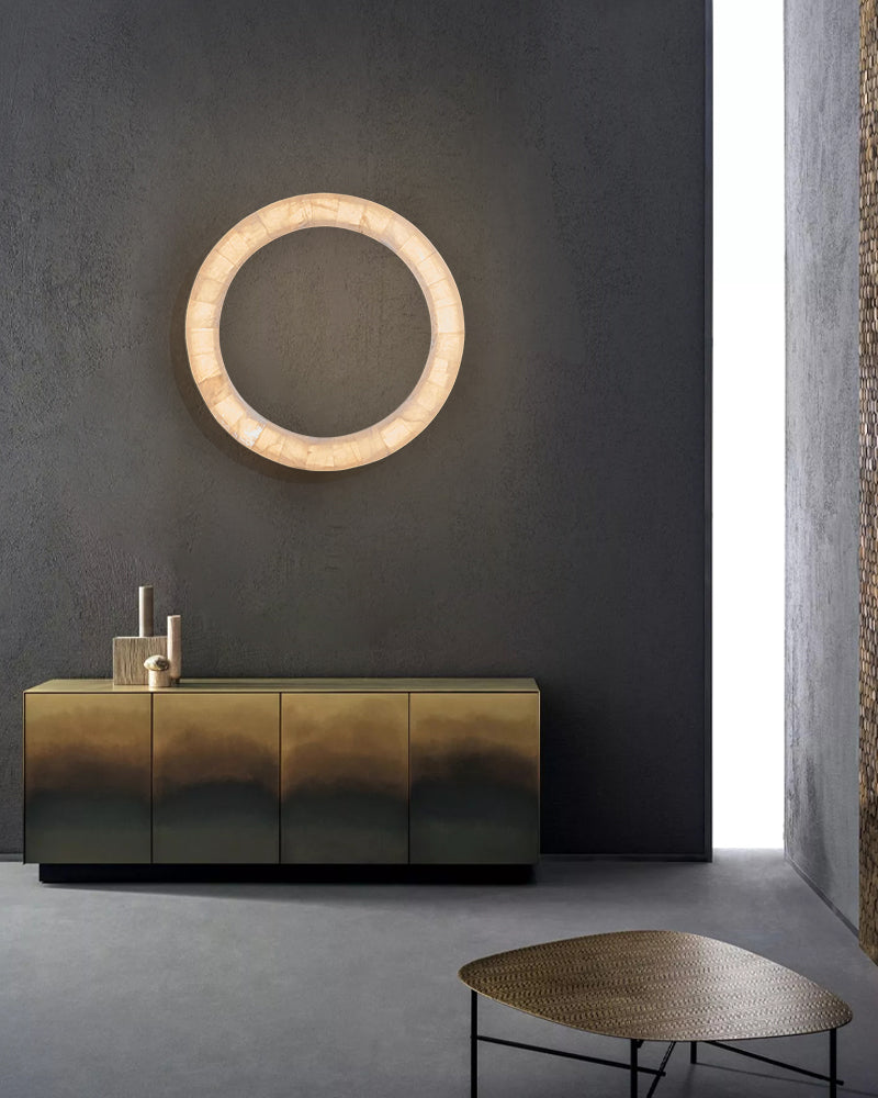 Round Circle Alabaster Marble Wall Light Fixture Mirror Sconce 30"40" - Oasislives