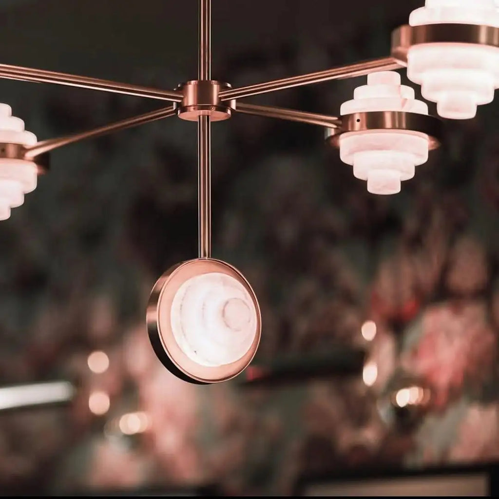 IRLS Complex Array Alabaster & Brass Chandelier