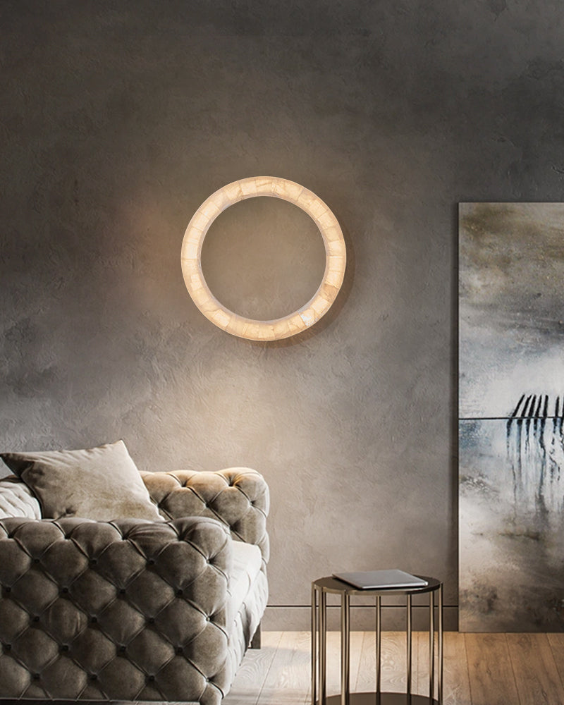 Round Circle Alabaster Marble Wall Light Fixture Mirror Sconce 30"40" - Oasislives