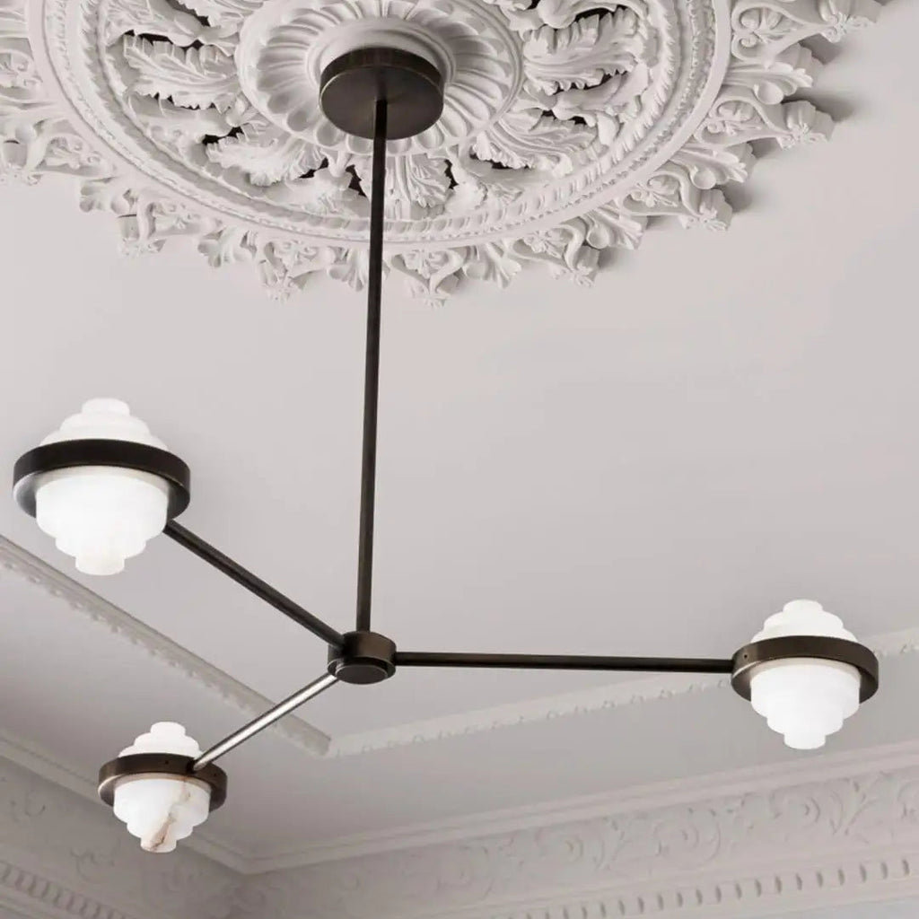 IRLS Three Arms Linear Brass and Alabaster Pendant Light