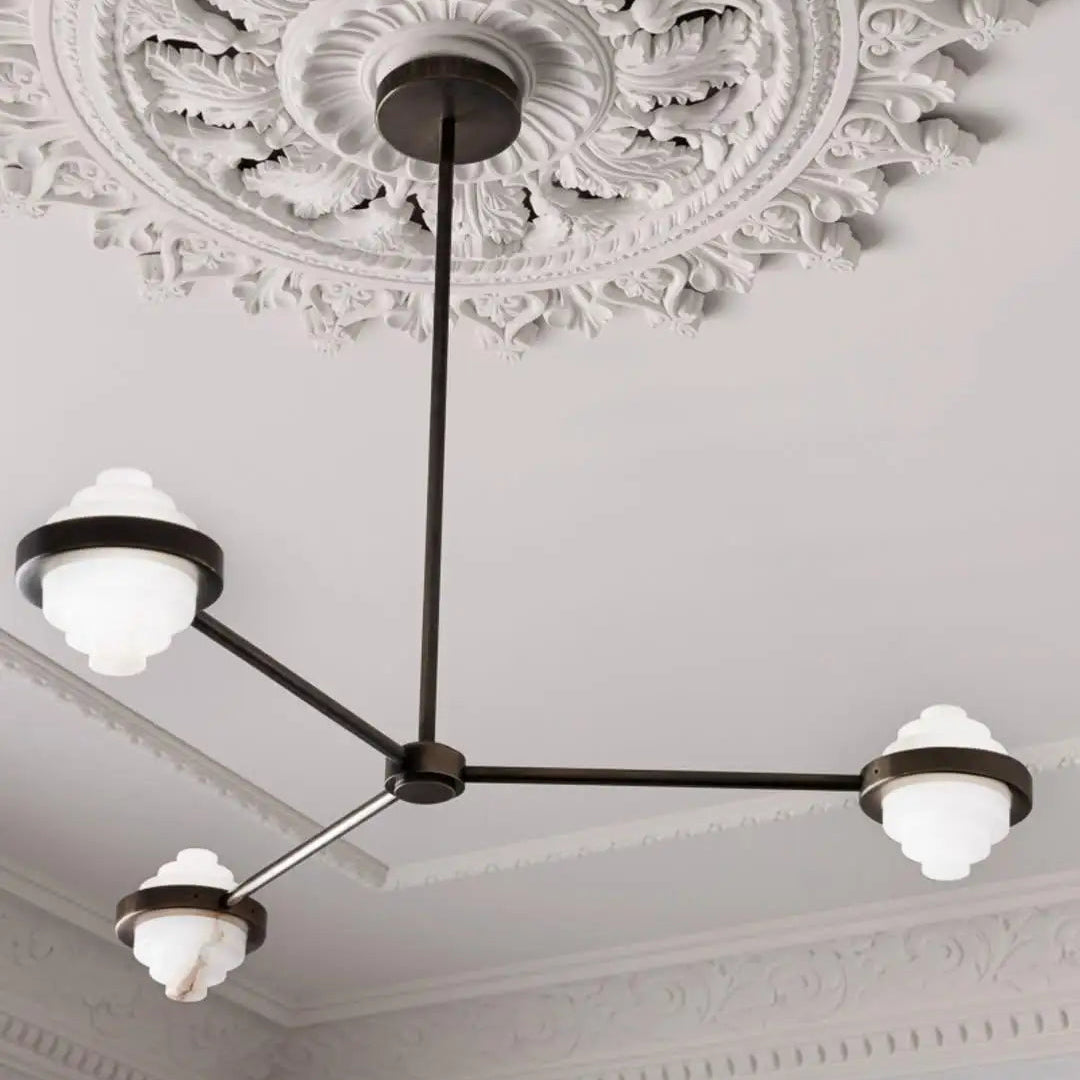 IRLS Three Arms Linear Brass and Alabaster Pendant Light