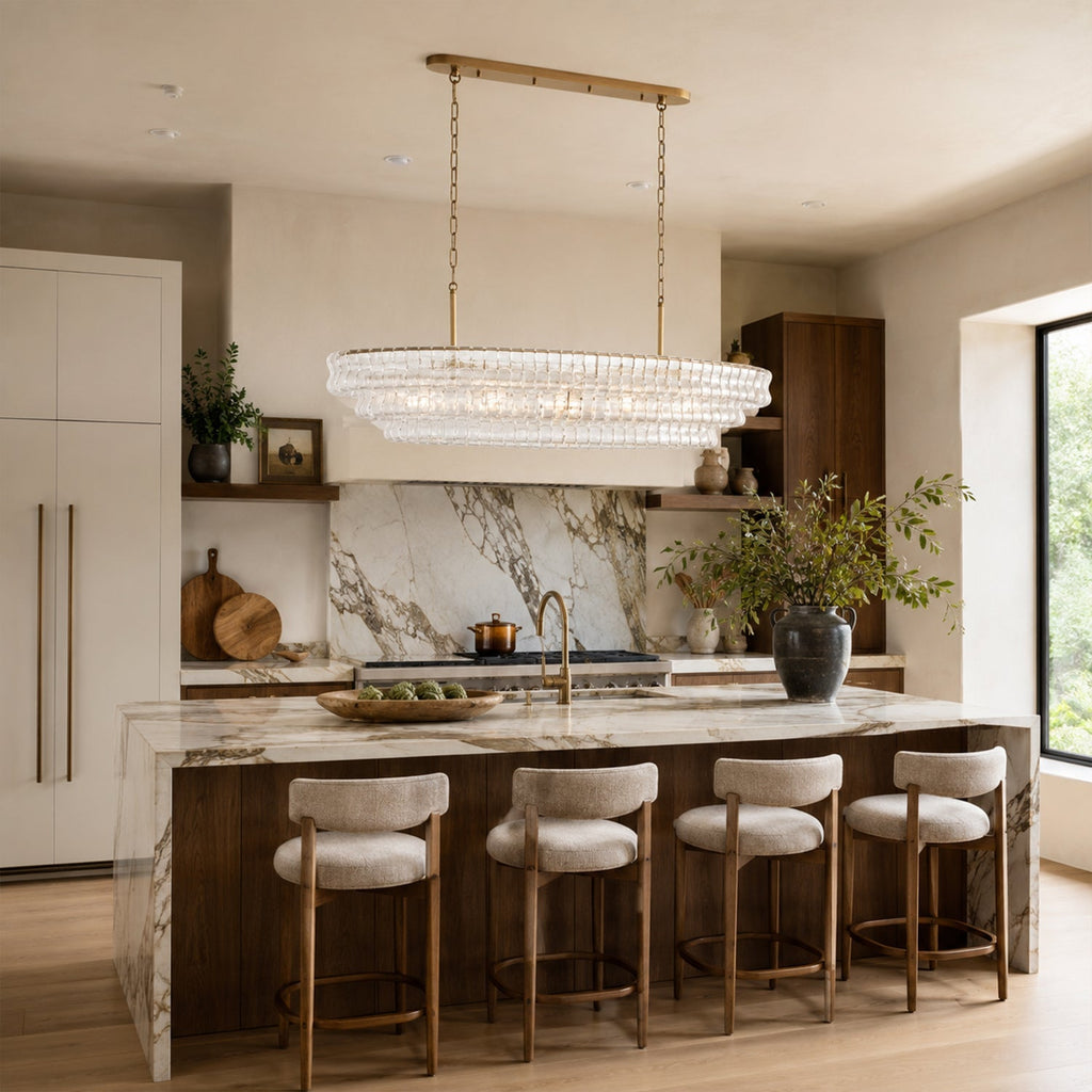 Ghiaccio Glass Oval Chandelier 54"W/65"W