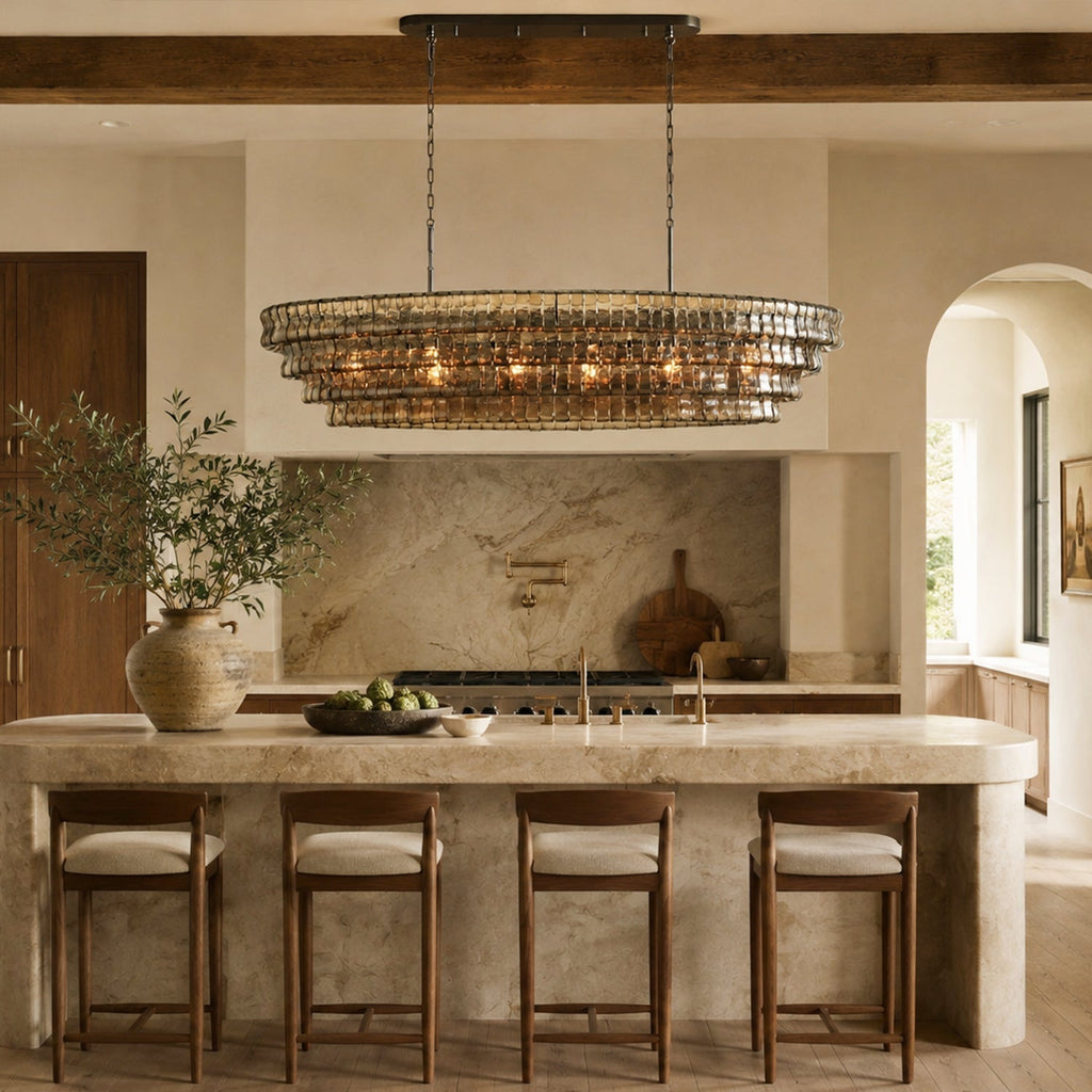Ghiaccio Glass Oval Chandelier 54"W/65"W