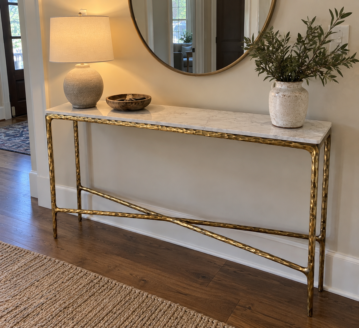 Hand-Forged Rectangle Marble Console Table