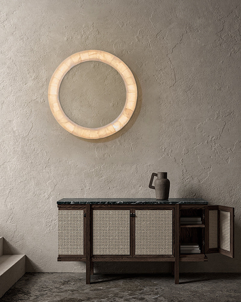 Round Circle Alabaster Marble Wall Light Fixture Mirror Sconce 30"40" - Oasislives