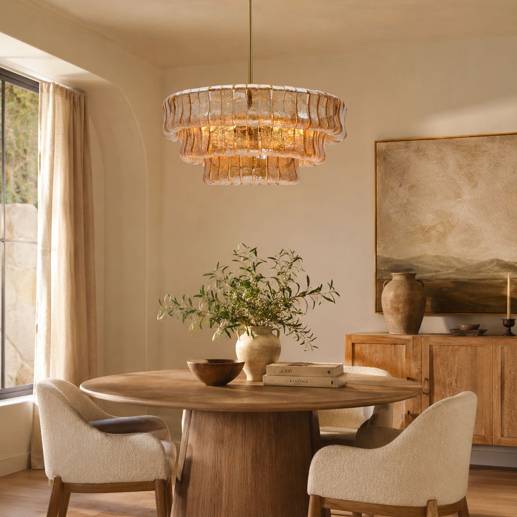 Ghiaccio 3-Tier Glass Round Chandelier 24"