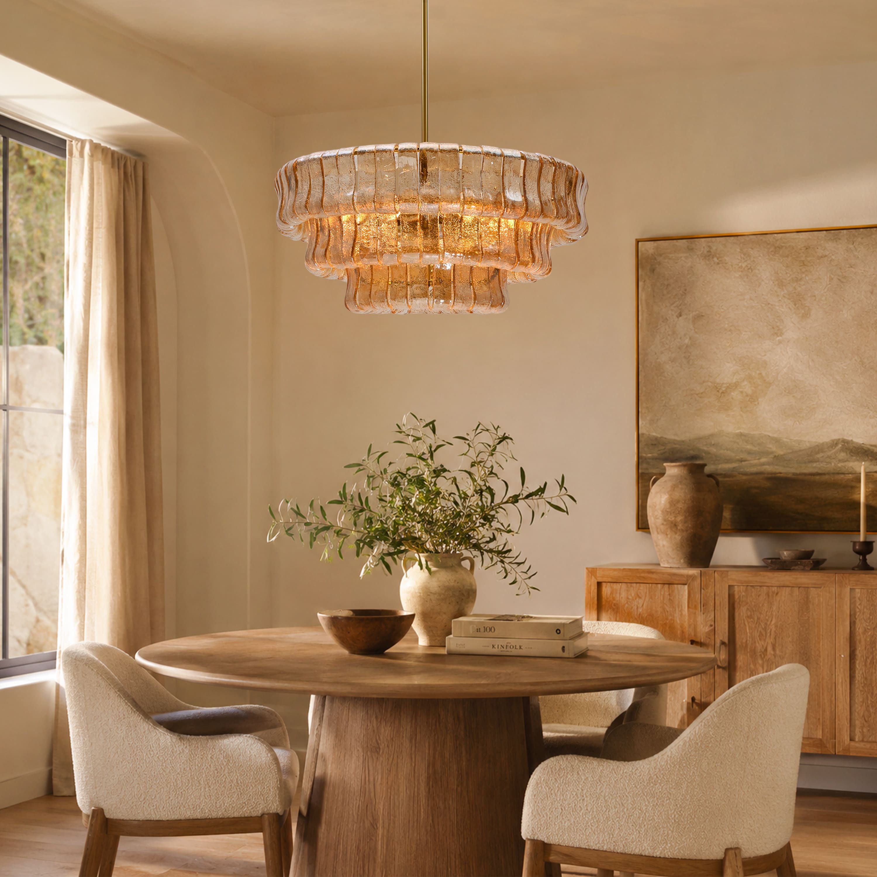 Ghiaccio 3-Tier Glass Round Chandelier 24"