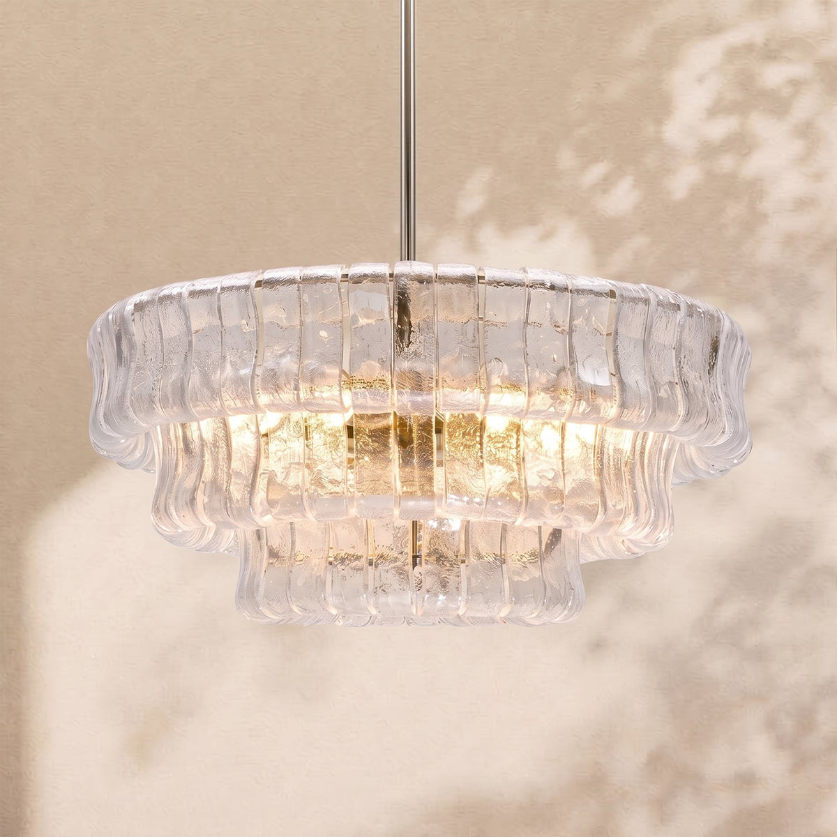 Ghiaccio 3-Tier Glass Round Chandelier 24"