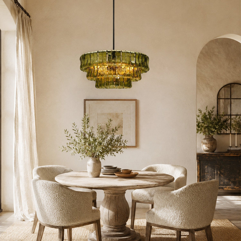 Ghiaccio 3-Tier Glass Round Chandelier 24"