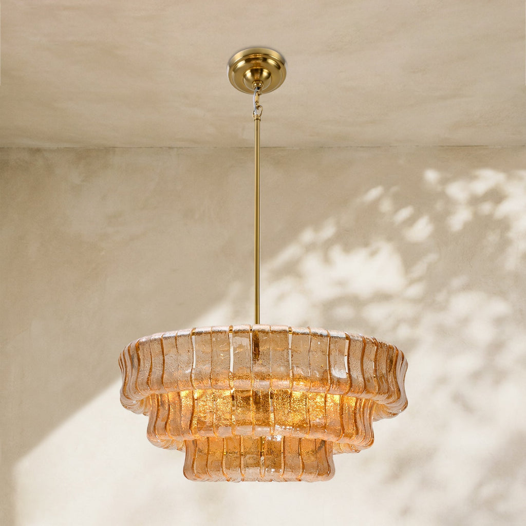 Ghiaccio 3-Tier Glass Round Chandelier 24"