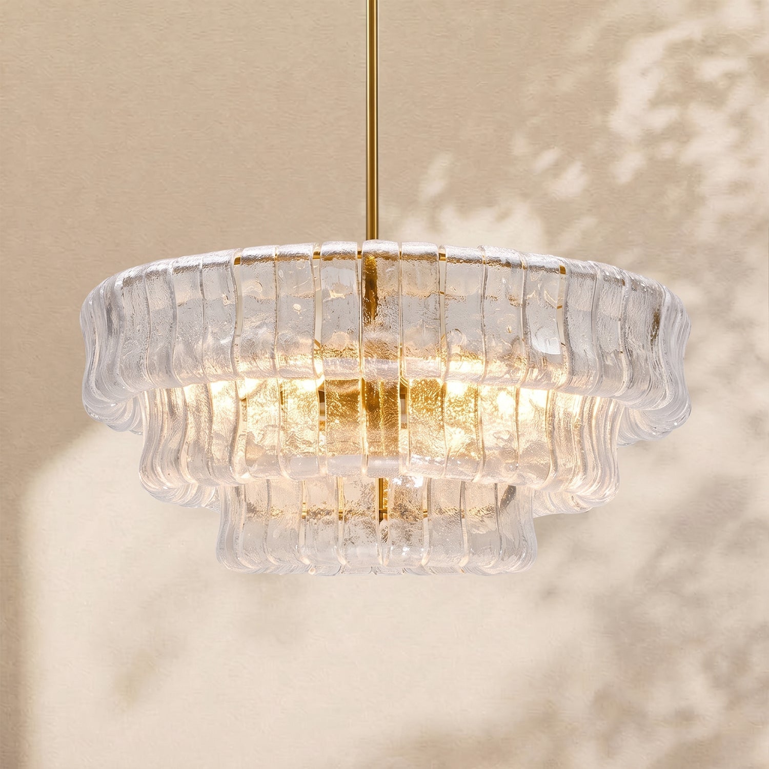 Ghiaccio 3-Tier Glass Round Chandelier 24"