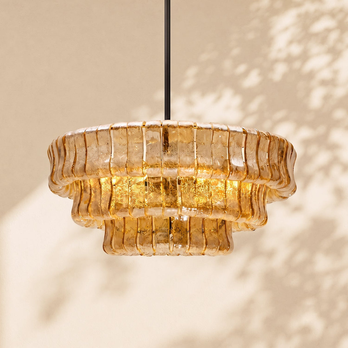 Ghiaccio 3-Tier Glass Round Chandelier 24"