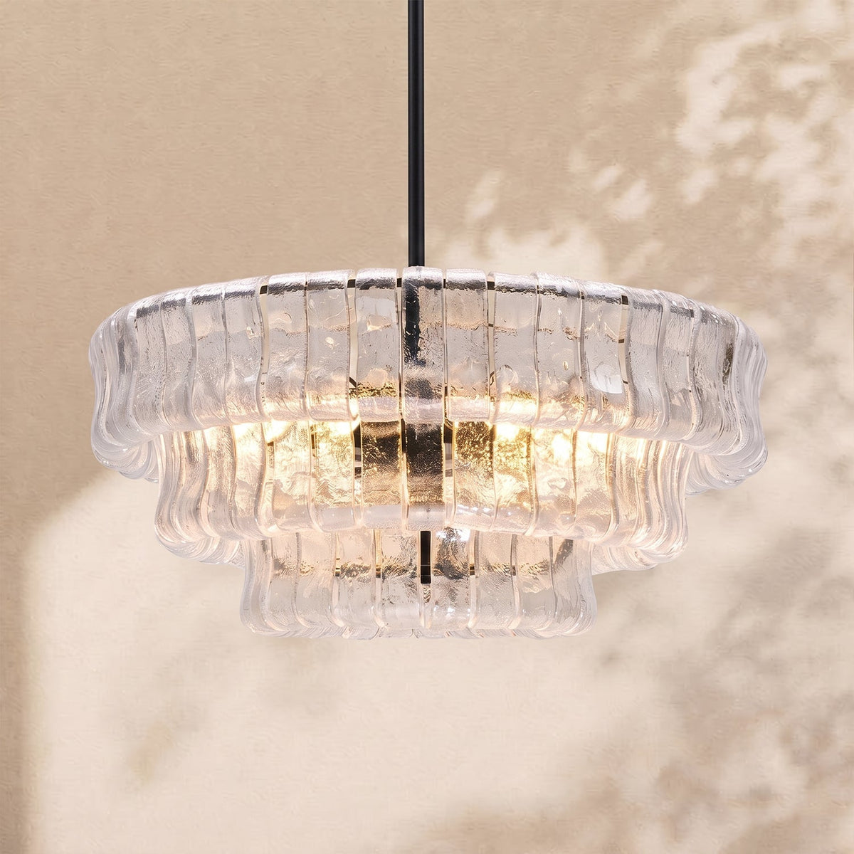 Ghiaccio 3-Tier Glass Round Chandelier 24"