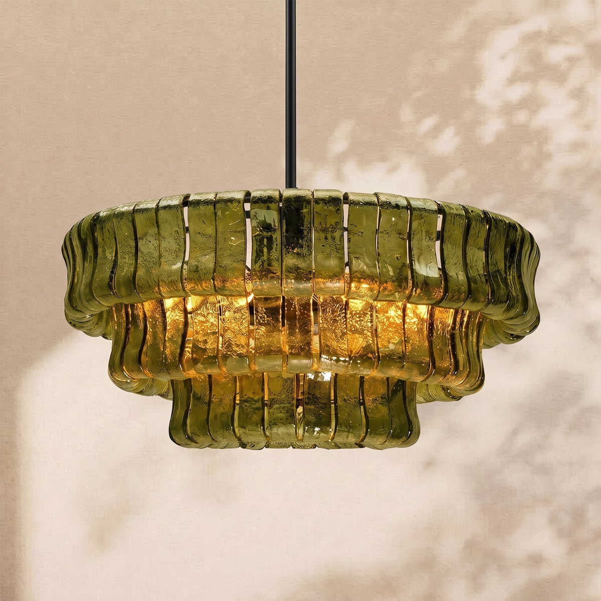Ghiaccio 3-Tier Glass Round Chandelier 24"