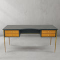 Thaddies Retro Brass Iron Frame Rattan Desk-Vancei
