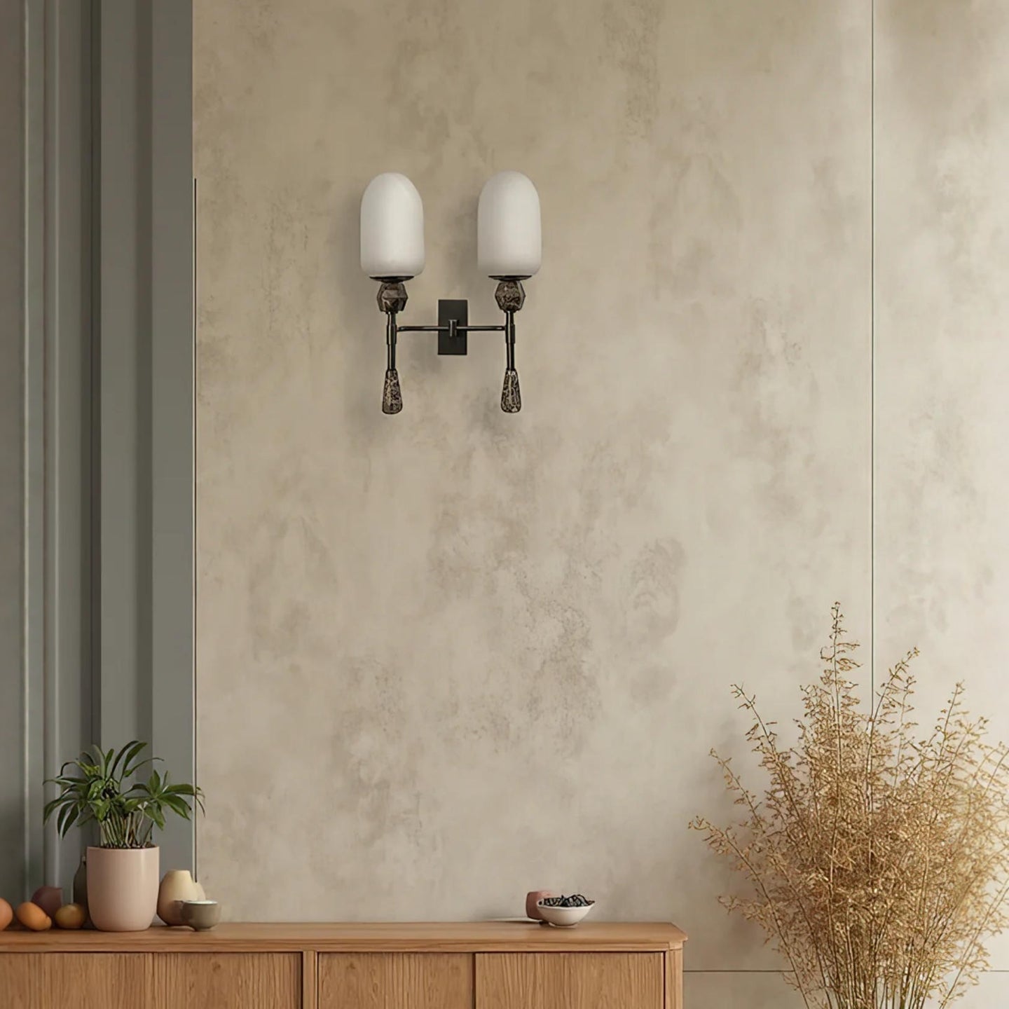 Alabaster Obelisk Double Sconce