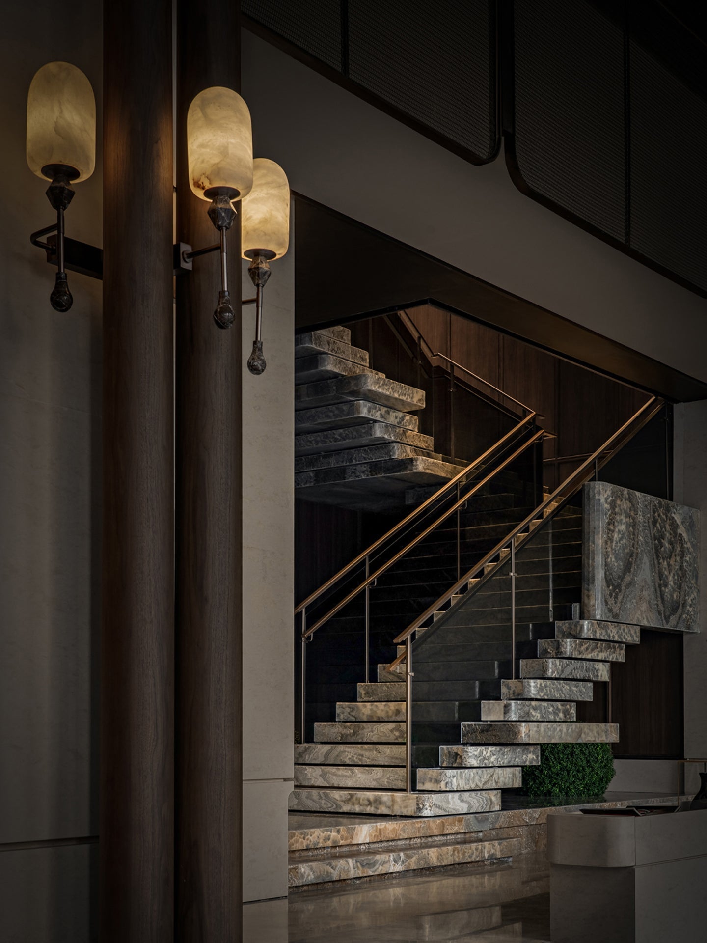 Alabaster Obelisk Double Sconce