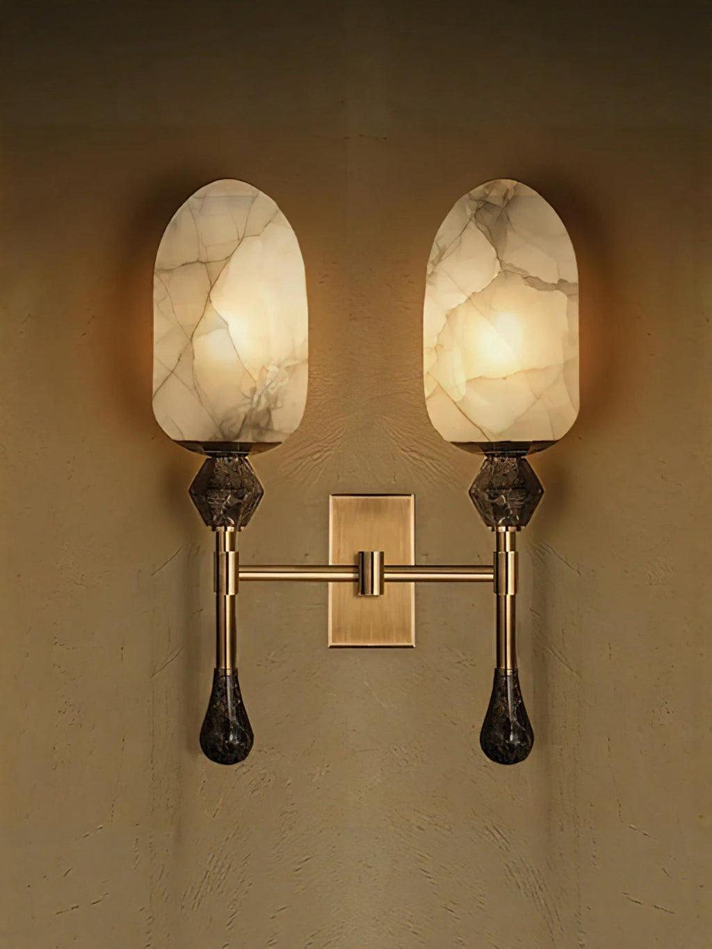 Alabaster Obelisk Double Sconce