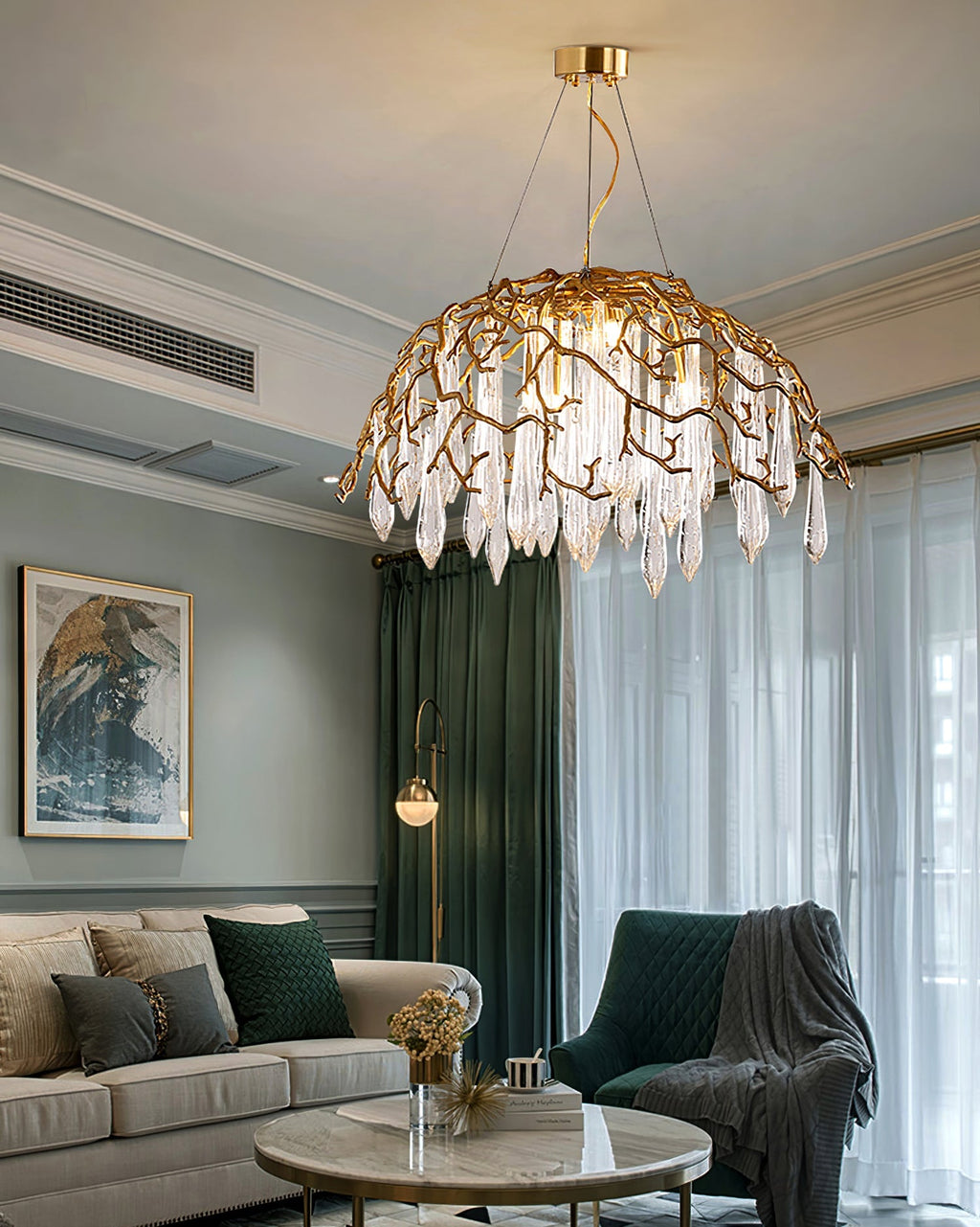 Aqua Dome Branch Brass Chandelier