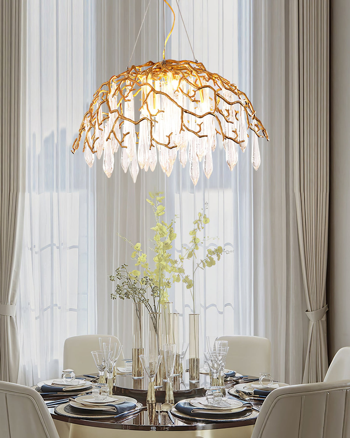 Aqua Dome Branch Brass Chandelier
