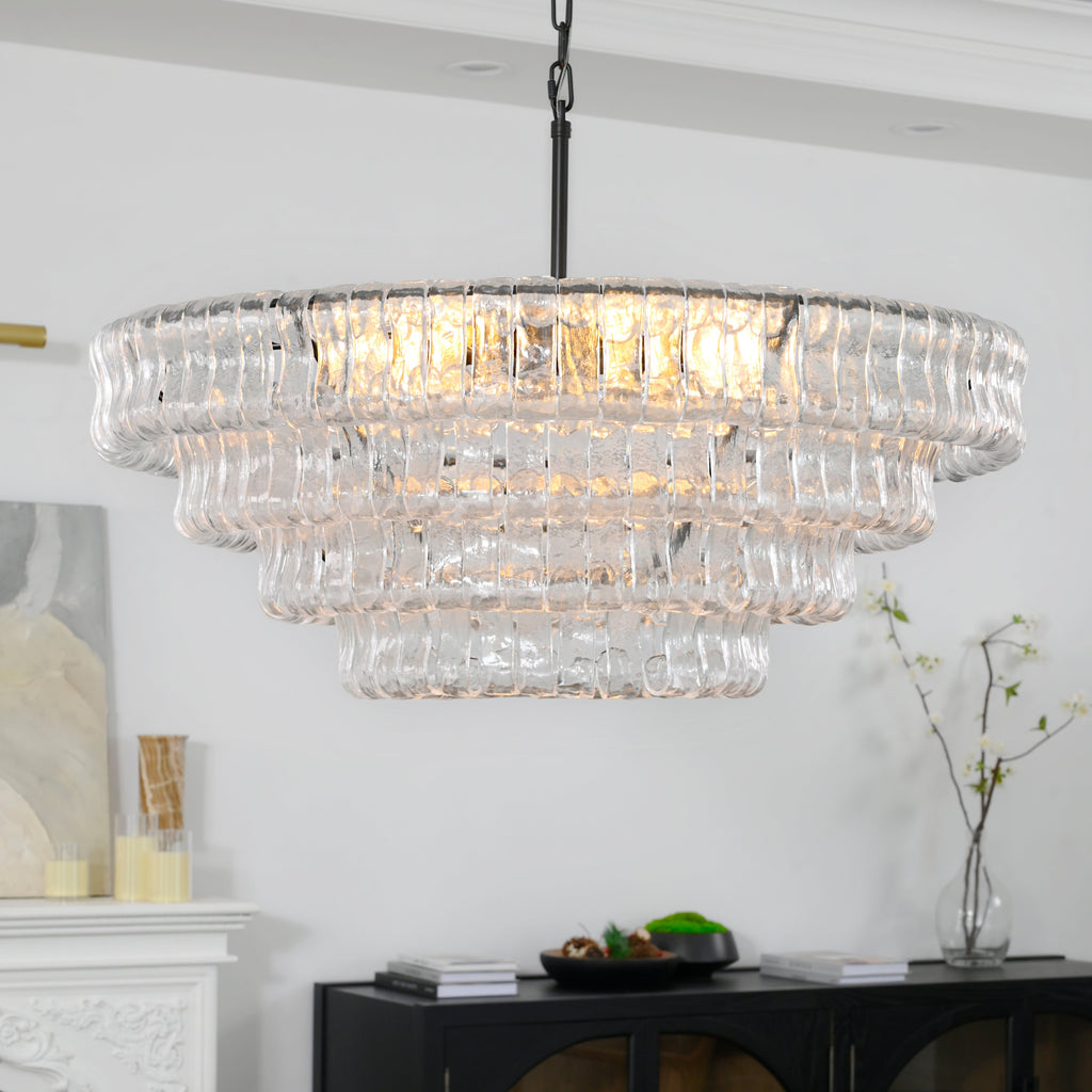 Ghiaccio 4-Tier Glass Round Chandelier 36"