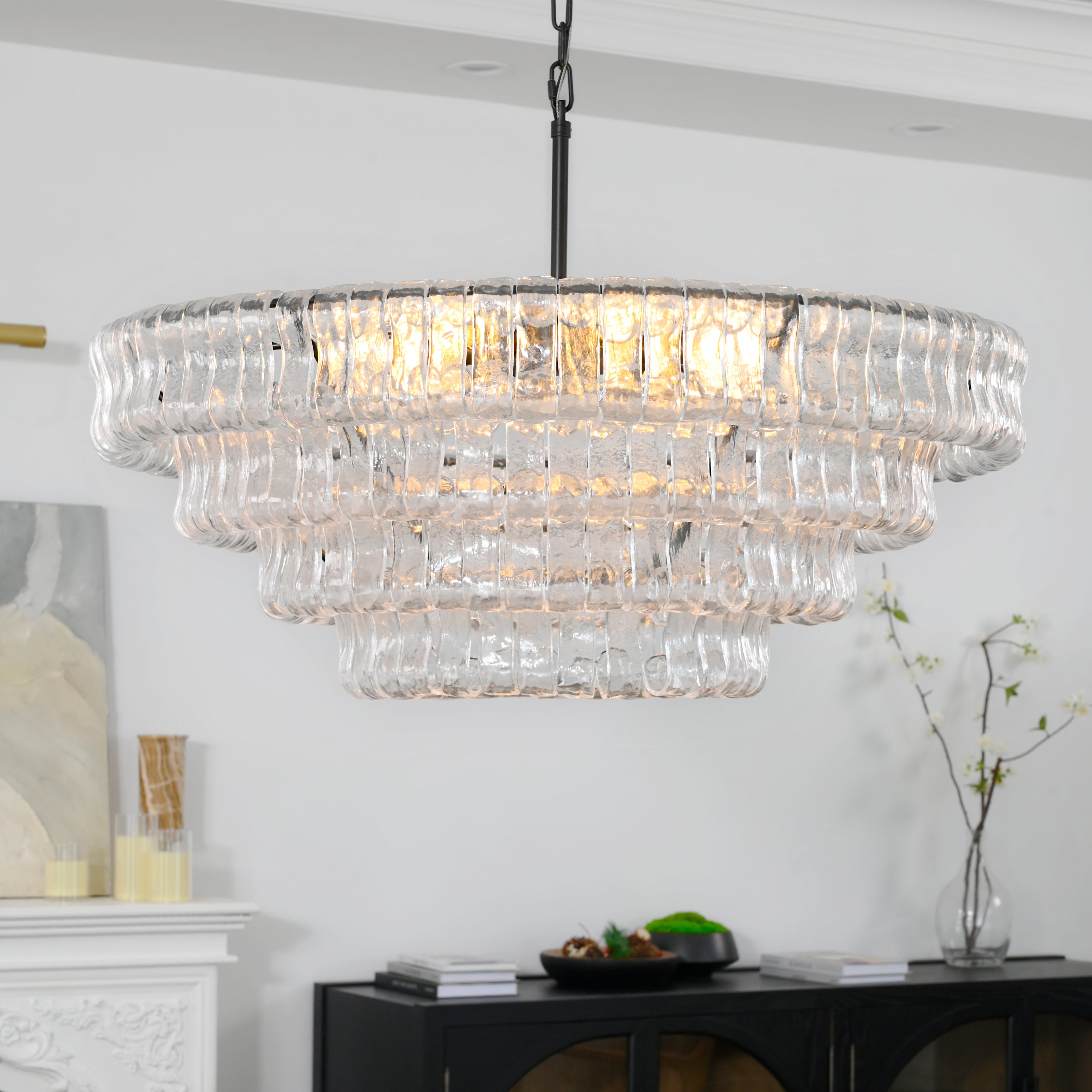 Ghiaccio 4-Tier Glass Round Chandelier 36"