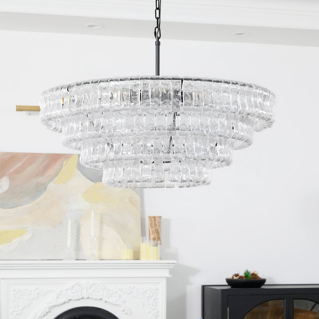 Ghiaccio 4-Tier Glass Round Chandelier 36"