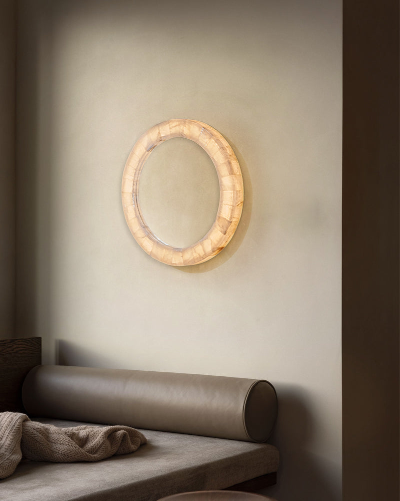Round Circle Alabaster Marble Wall Light Fixture Mirror Sconce 30"40" - Oasislives