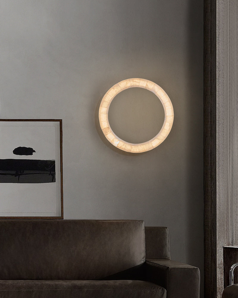 Round Circle Alabaster Marble Wall Light Fixture Mirror Sconce 30"40" - Oasislives