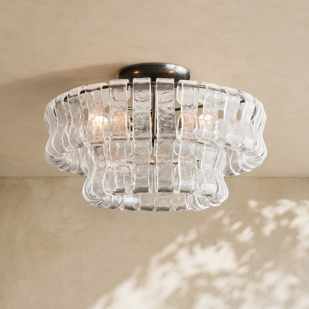 Ghiaccio 2-Tier Glass Round Flushmount 18"