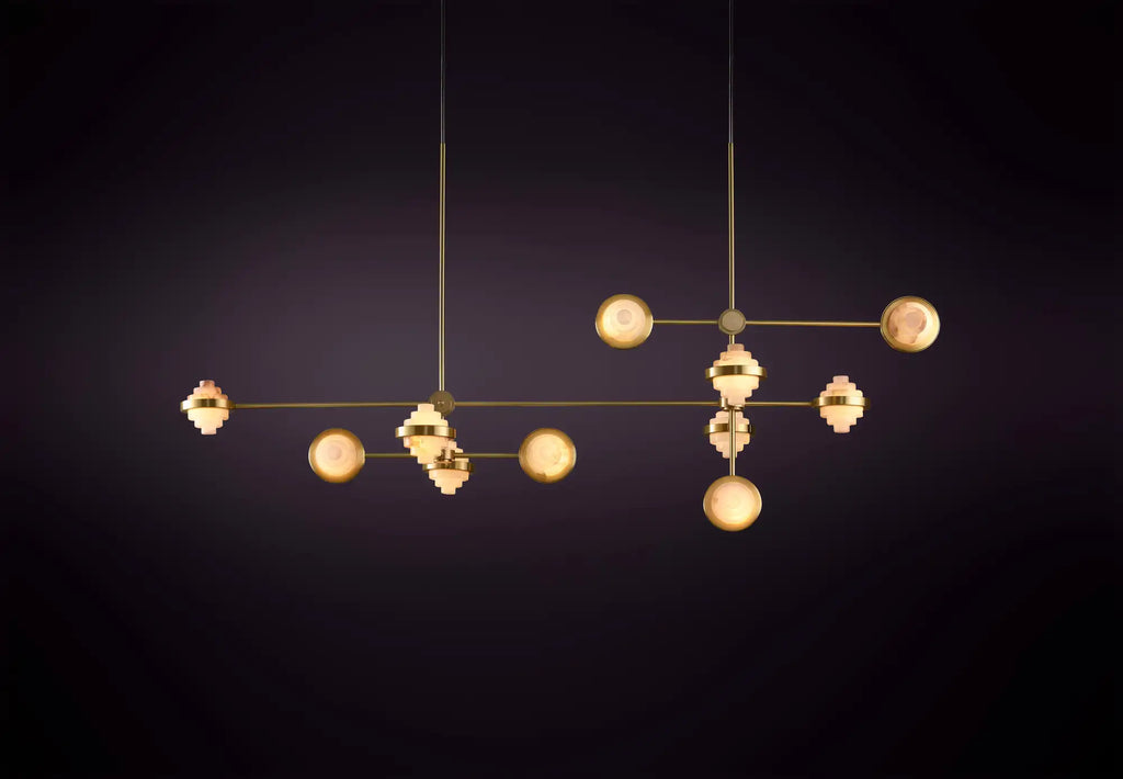 IRLS Complex Array Alabaster & Brass Chandelier