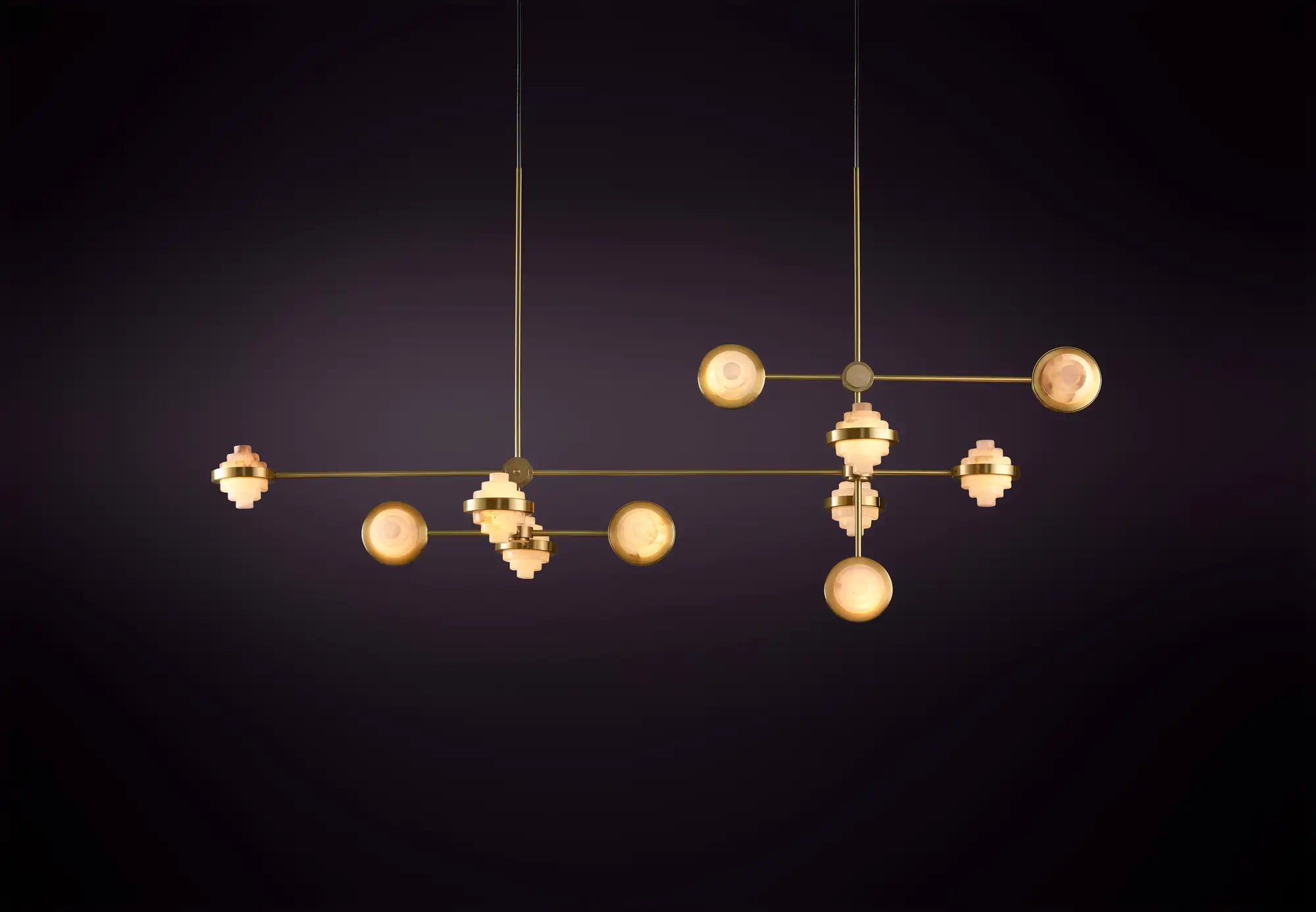 IRLS Complex Array Alabaster & Brass Chandelier