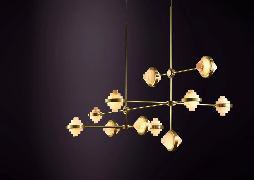 IRLS Complex Array Alabaster & Brass Chandelier