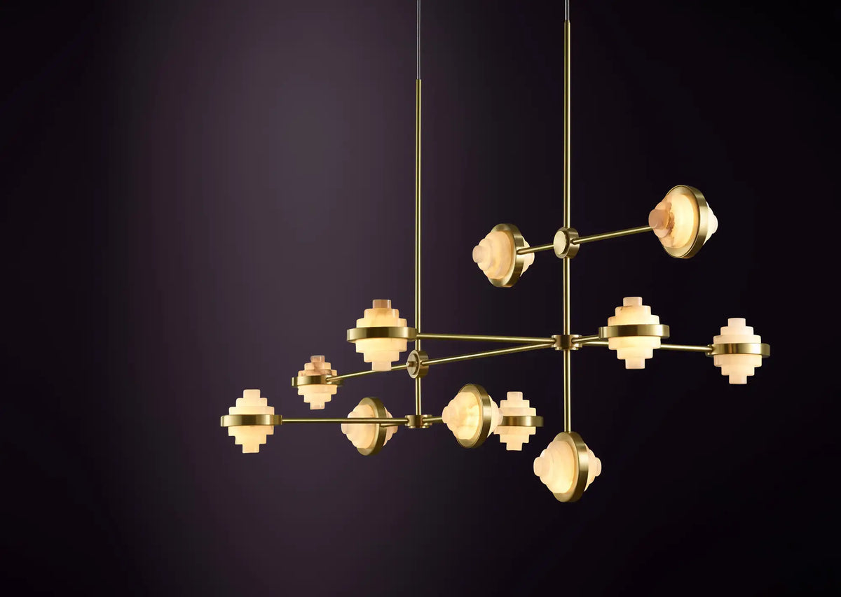 IRLS Complex Array Alabaster & Brass Chandelier