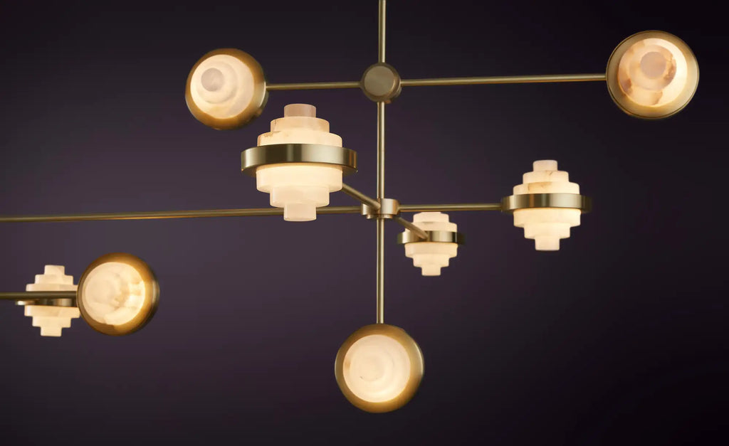 IRLS Complex Array Alabaster & Brass Chandelier