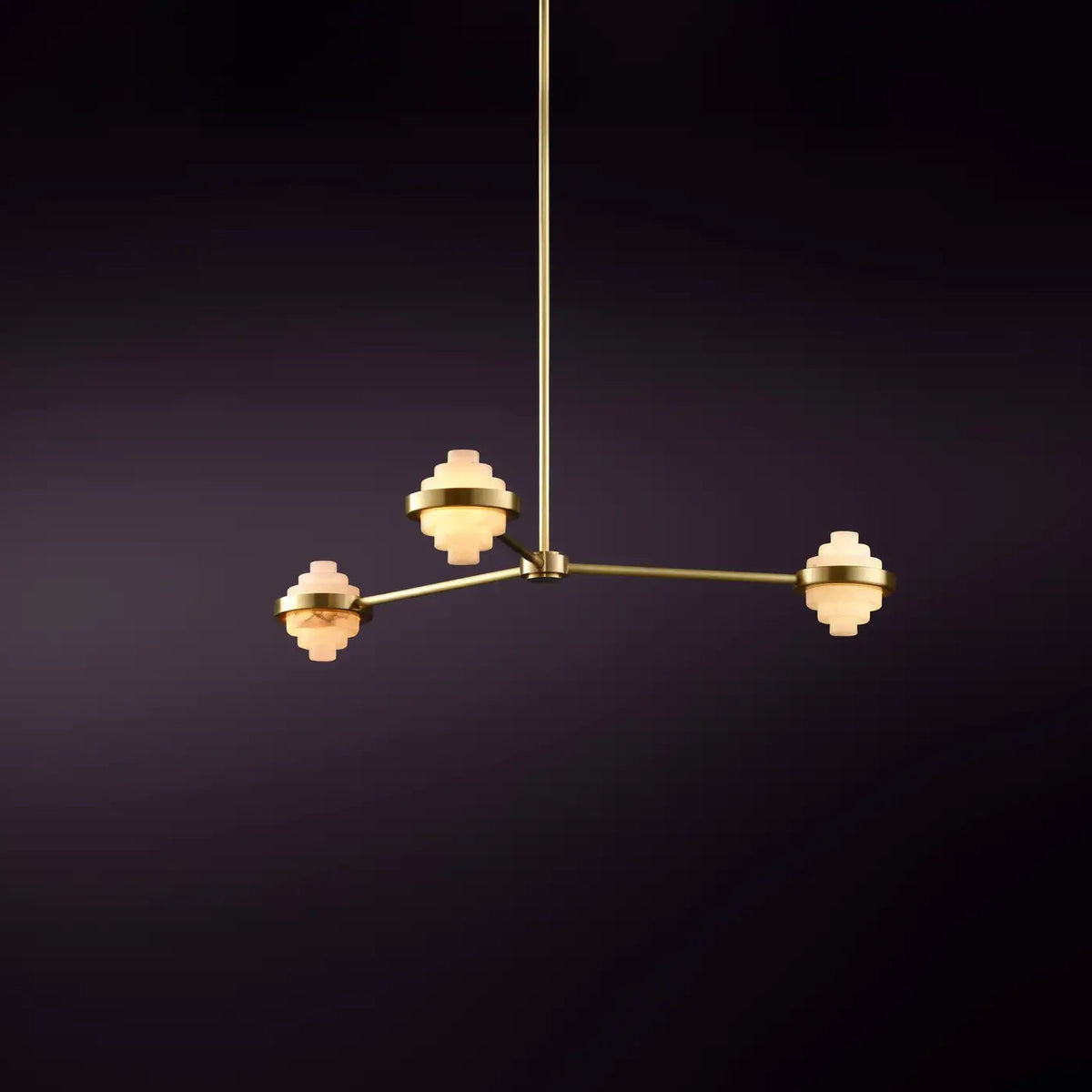 IRLS Three Arms Linear Brass and Alabaster Pendant Light