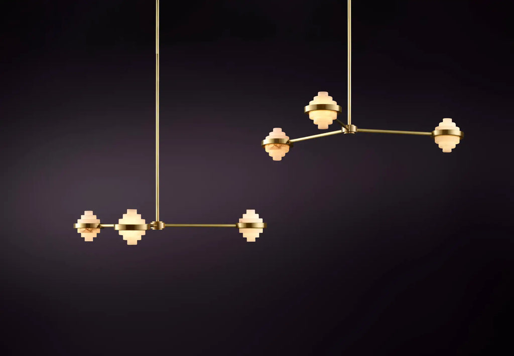 IRLS Three Arms Linear Brass and Alabaster Pendant Light
