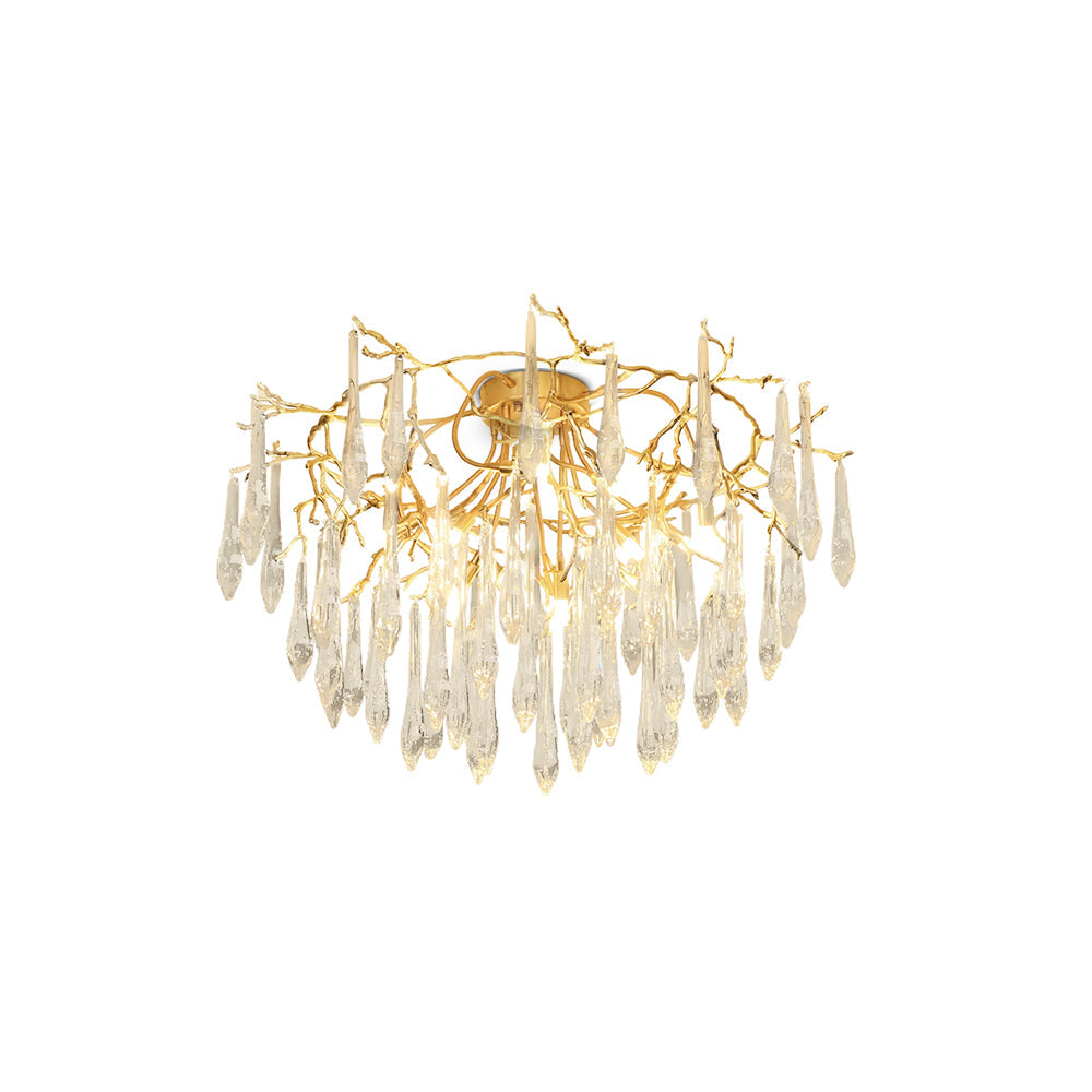 Teardrop Branch Brass Round Flushmount