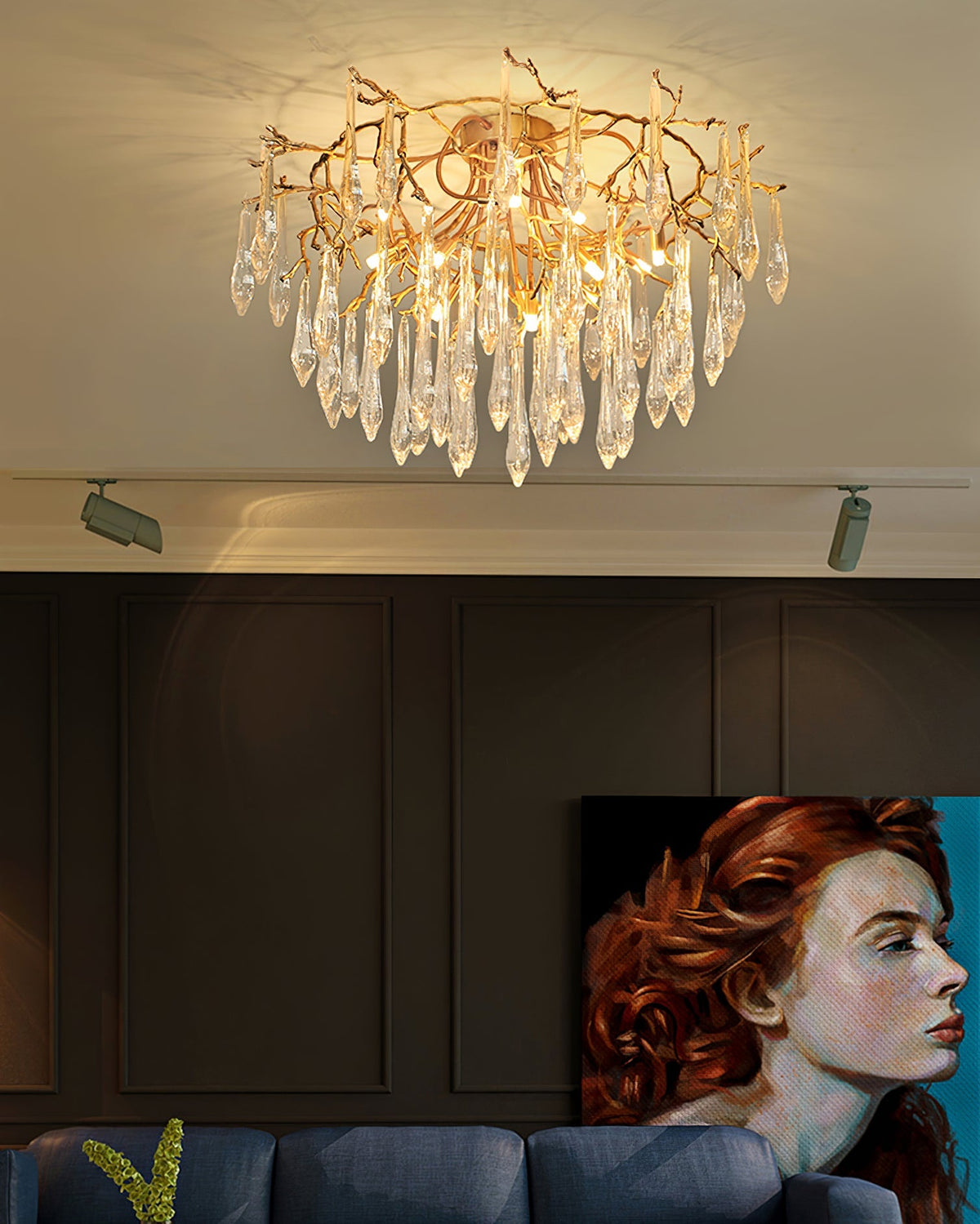 Teardrop Branch Brass Round Flushmount