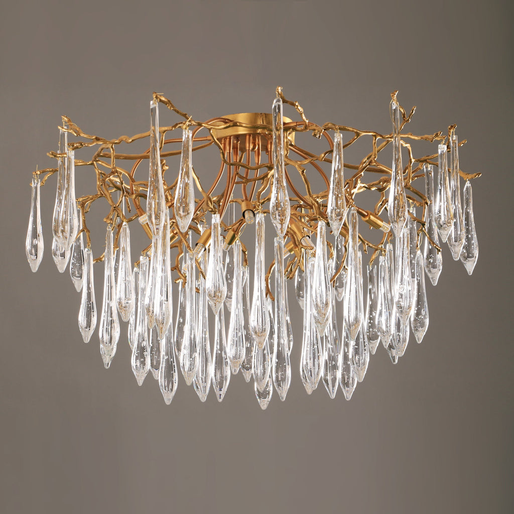Teardrop Branch Brass Round Flushmount