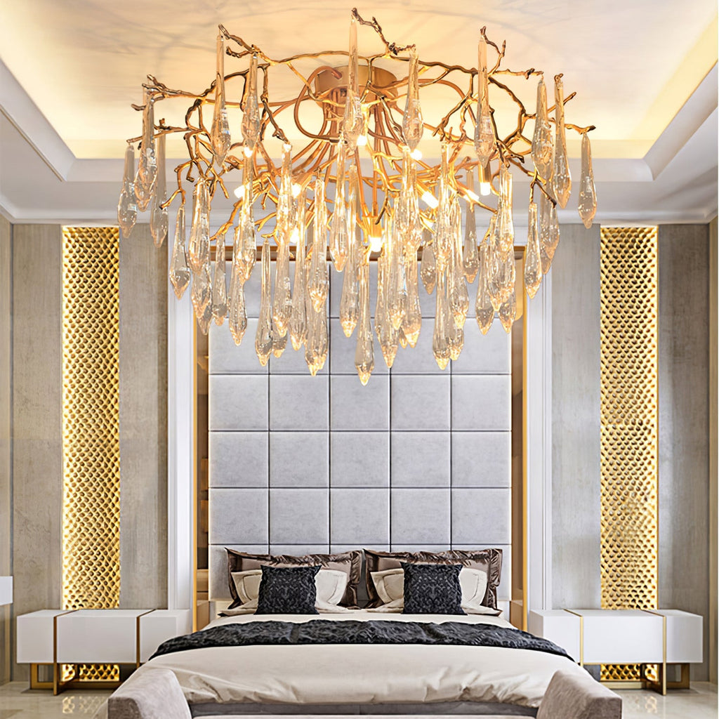 Teardrop Branch Brass Round Flushmount