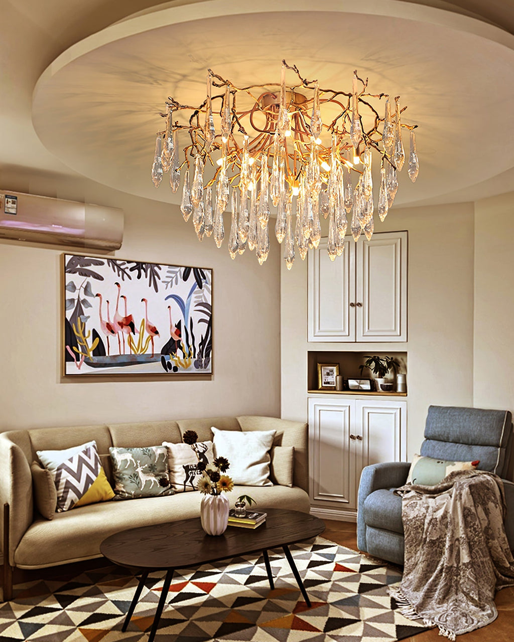 Teardrop Branch Brass Round Flushmount