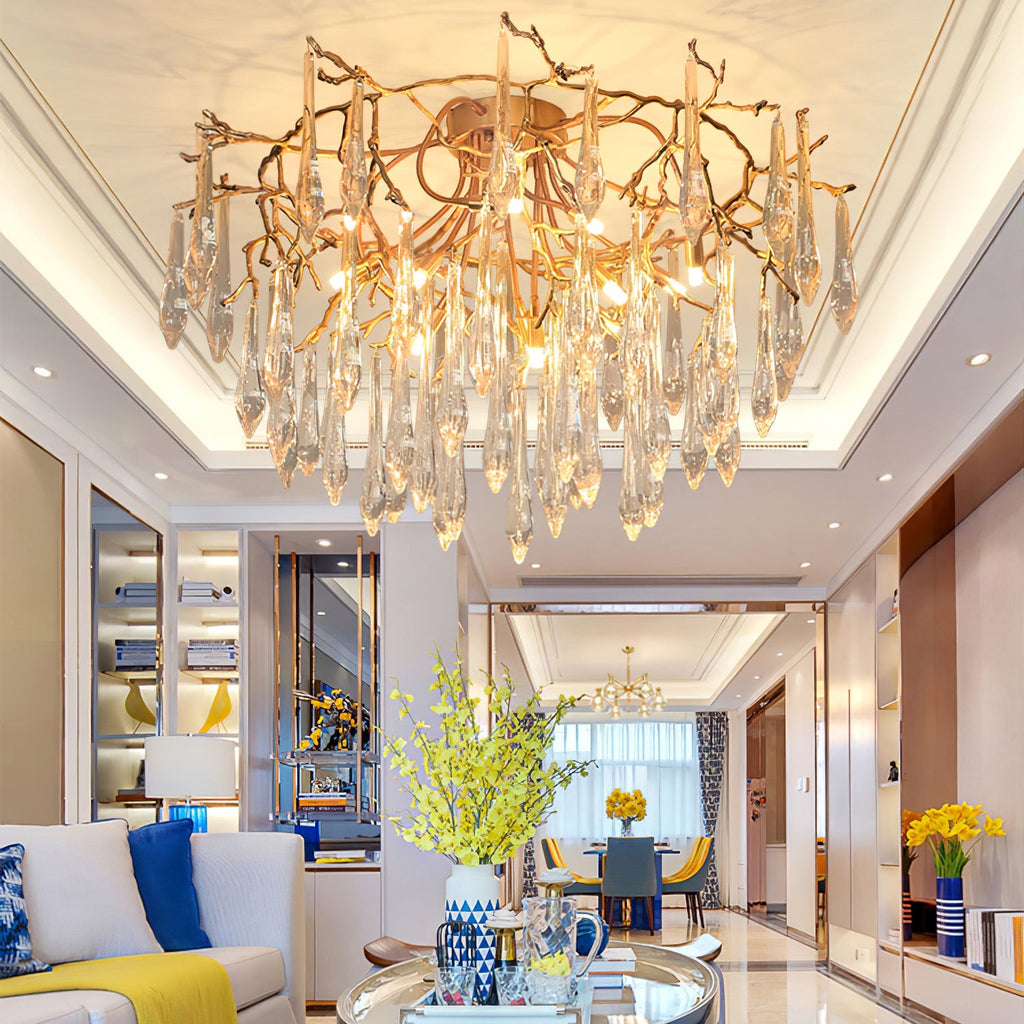 Teardrop Branch Brass Round Flushmount