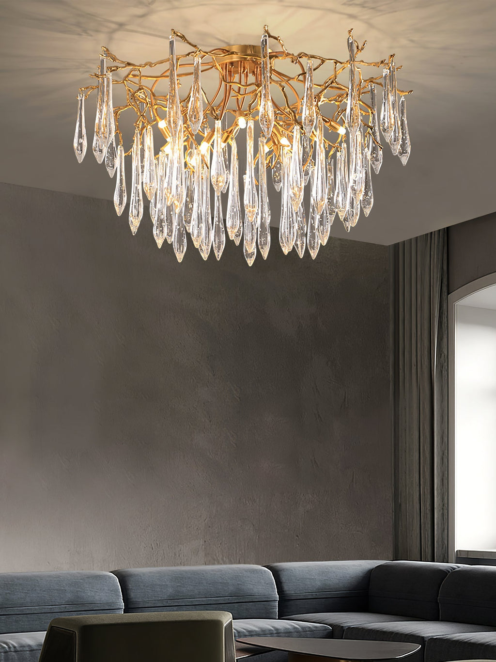 Teardrop Branch Brass Round Flushmount