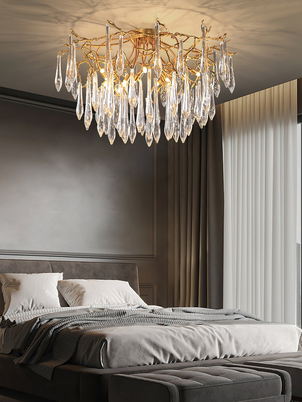 Teardrop Branch Brass Round Flushmount