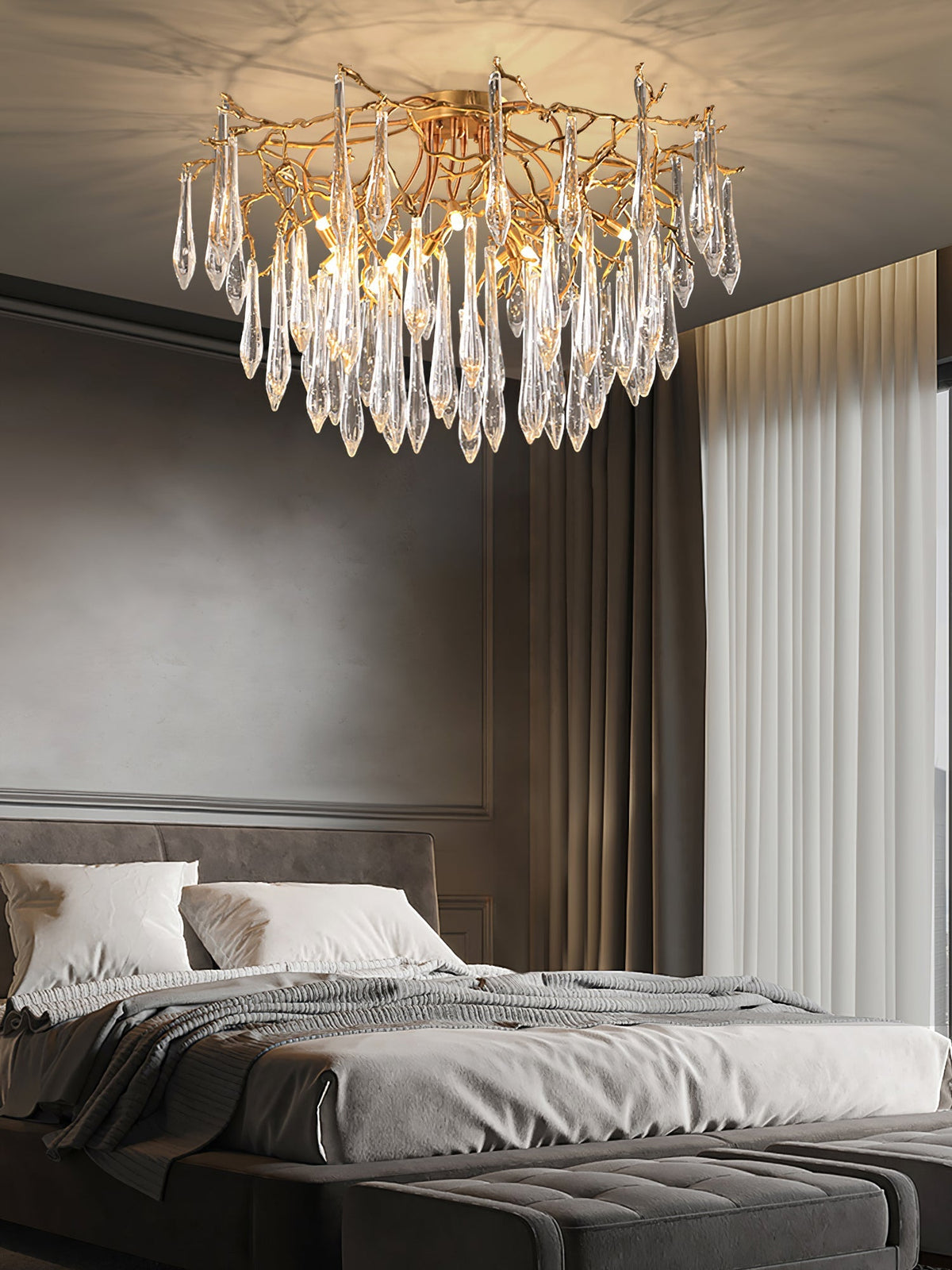 Teardrop Branch Brass Round Flushmount